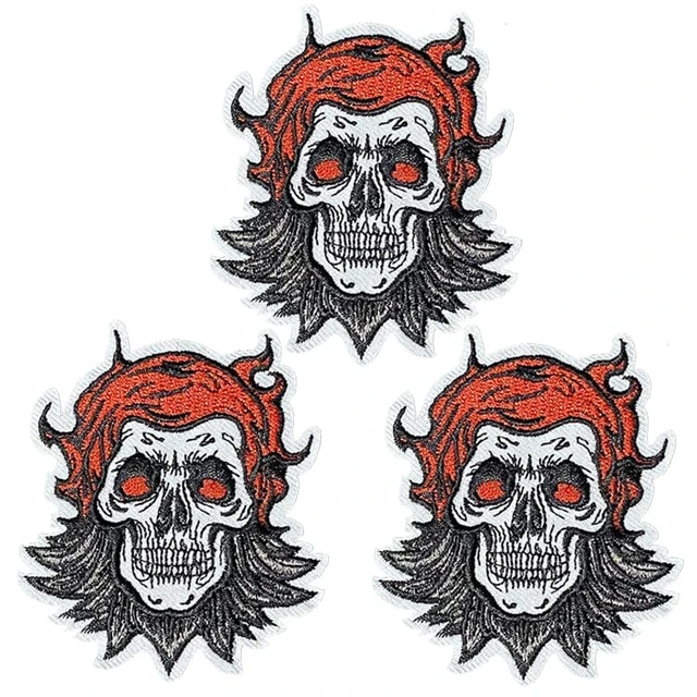 Alt view image 2 of 6 - U-Sky Sew or Iron on Embroidered Patches | Pirate Punk Skull & Crossbones White Black | 3D Embroidery Washable | Biker Rocker Gamer Decals | Jeans Jackets Caps Bags Hoodie Vest | 2.9"x2.7"