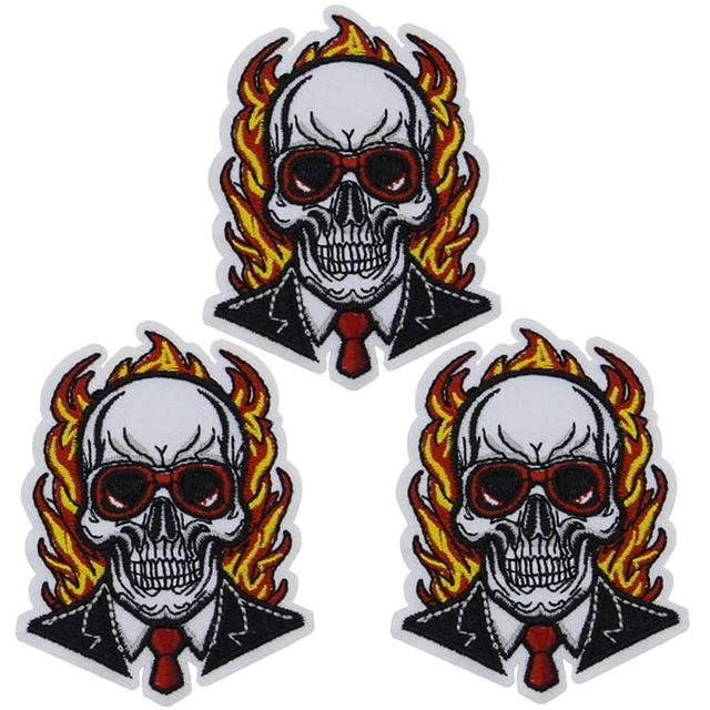 Alt view image 3 of 6 - U-Sky Sew or Iron on Embroidered Patches | Pirate Punk Skull & Crossbones White Black | 3D Embroidery Washable | Biker Rocker Gamer Decals | Jeans Jackets Caps Bags Hoodie Vest | 2.9"x2.7"