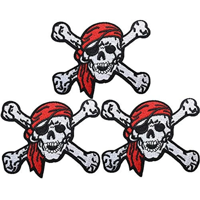 Alt view image 4 of 6 - U-Sky Sew or Iron on Embroidered Patches | Pirate Punk Skull & Crossbones White Black | 3D Embroidery Washable | Biker Rocker Gamer Decals | Jeans Jackets Caps Bags Hoodie Vest | 2.9"x2.7"