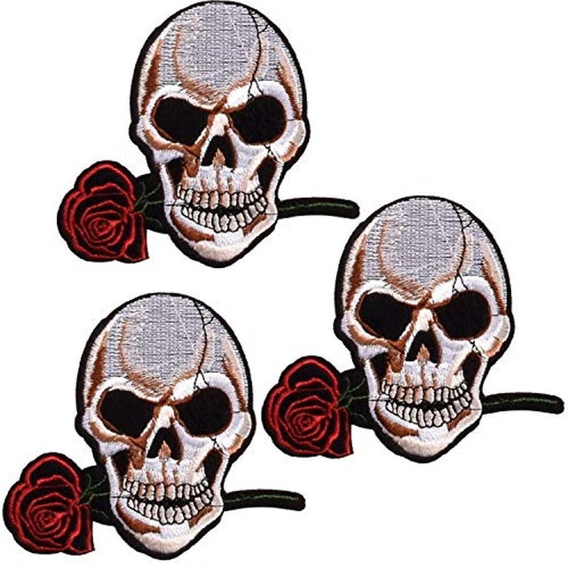 Alt view image 5 of 6 - U-Sky Sew or Iron on Embroidered Patches | Pirate Punk Skull & Crossbones White Black | 3D Embroidery Washable | Biker Rocker Gamer Decals | Jeans Jackets Caps Bags Hoodie Vest | 2.9"x2.7"