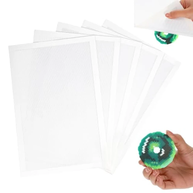 Alt view image 2 of 2 - 5 Pcs Thick Texture Fuse Bead Iron Cloth Edge-Sealing Iron Cloth for Fuse Bead Craft, Easy to Use, Reusable (11.81" x 7.87", White)