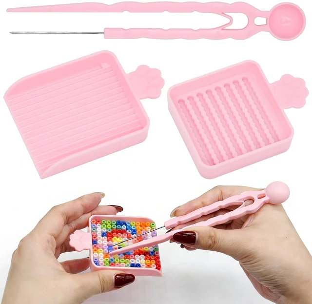 Main image of 3Pcs Fuse Bead Tool Kit - Single Needle Tweezers, Aligner Tray & Bead Scoop for 2.6mm Craft Beads, Essential Accessories for DIY Bead Art, Melty Bead Organizer & Helper Tool
