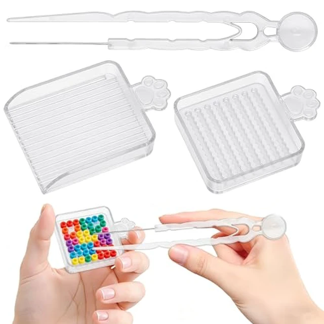 Alt view image 3 of 3 - 3Pcs Fuse Bead Tool Kit - Single Needle Tweezers, Aligner Tray & Bead Scoop for 2.6mm Craft Beads, Essential Accessories for DIY Bead Art, Melty Bead Organizer & Helper Tool
