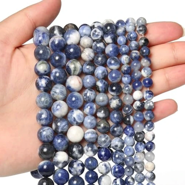 Alt view image 2 of 6 - About 35pcs 10mm Natural Stone Beads White Blue Sodalite Beads Energy Crystal Power Gemstone for Jewelry Making, DIY Bracelet Necklace