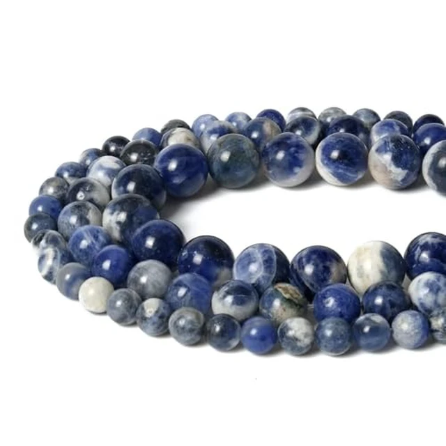 Alt view image 3 of 6 - About 35pcs 10mm Natural Stone Beads White Blue Sodalite Beads Energy Crystal Power Gemstone for Jewelry Making, DIY Bracelet Necklace