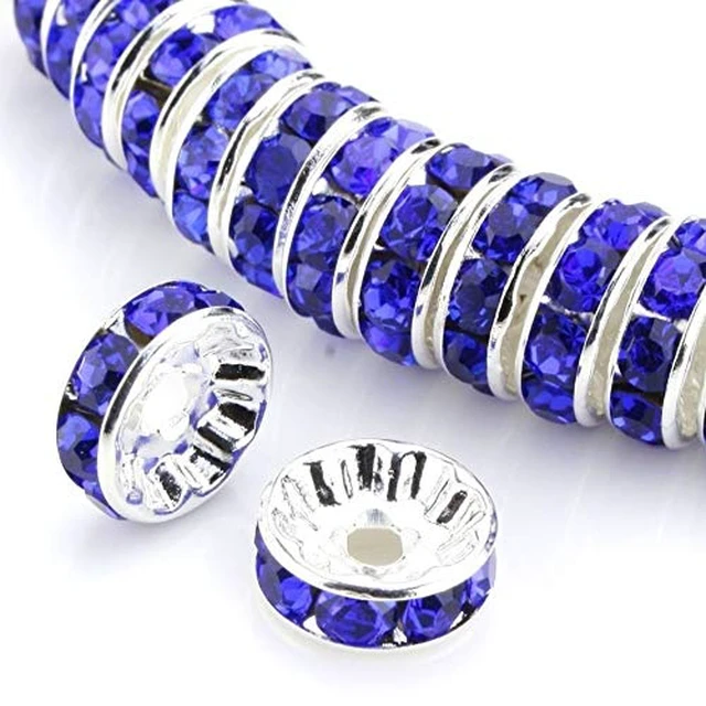 Alt view image 3 of 6 - Allb 100Pcs Rondelle Spacer Beads 8mm Silver Plated Czech Crystal Rhinestone for Jewelry Making Loose Beads for Bracelets