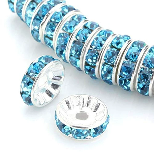 Alt view image 5 of 6 - Allb 100Pcs Rondelle Spacer Beads 8mm Silver Plated Czech Crystal Rhinestone for Jewelry Making Loose Beads for Bracelets
