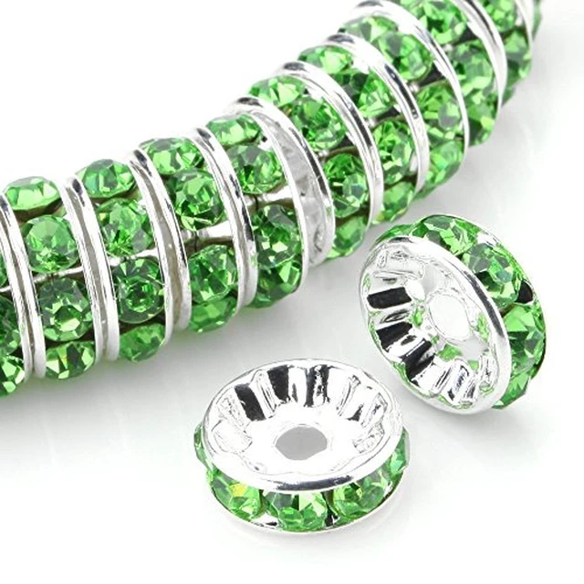 Alt view image 4 of 6 - Allb 100Pcs Rondelle Spacer Beads 8mm Silver Plated Czech Crystal Rhinestone for Jewelry Making Loose Beads for Bracelets