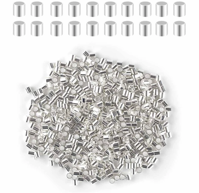 Main image of 500 Pieces Tube Crimp Beads for Jewelry Making 2MM Crimping Beads for DIY Necklace Earring Bracelet Crimp Stopper Silver Tube Crimp End Brass Crimp Tube Spacer Tiny Loose Crimp Tube Bead (Silver)