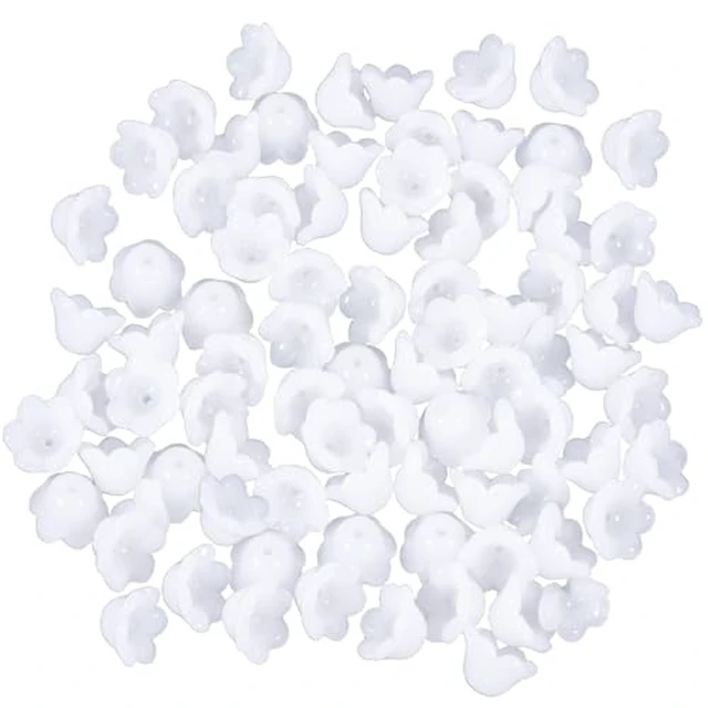 Alt view image 2 of 3 - 100pcs Trumpet Flower Beads, Glass Flower Beads for Jewelry Making, Mini Flora Charms for Making Necklace Bracelets Earrings Home Decor DIY Craft- White