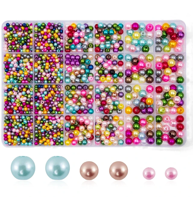 Main image of 1400pcs Pearl Beads for Jewelry Making, 3 Size Multicolor Loose Beads Pearls for Bracelets Making Kit Small Pearl Filler Beads with Hole for DIY Craft Necklace Earrings