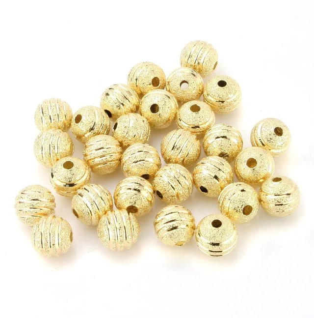 Main image of 50pcs 8mm Gold Plated Round Metal Rondelle Spacer Beads Sparkle Stripe Beads for Jewelry Making