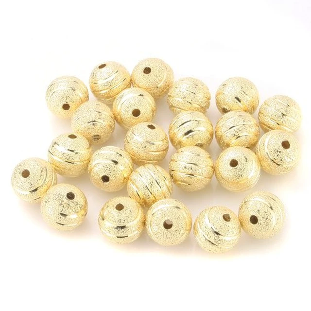 Alt view image 2 of 6 - 50pcs 8mm Gold Plated Round Metal Rondelle Spacer Beads Sparkle Stripe Beads for Jewelry Making