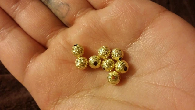 Alt view image 6 of 6 - 50pcs 8mm Gold Plated Round Metal Rondelle Spacer Beads Sparkle Stripe Beads for Jewelry Making