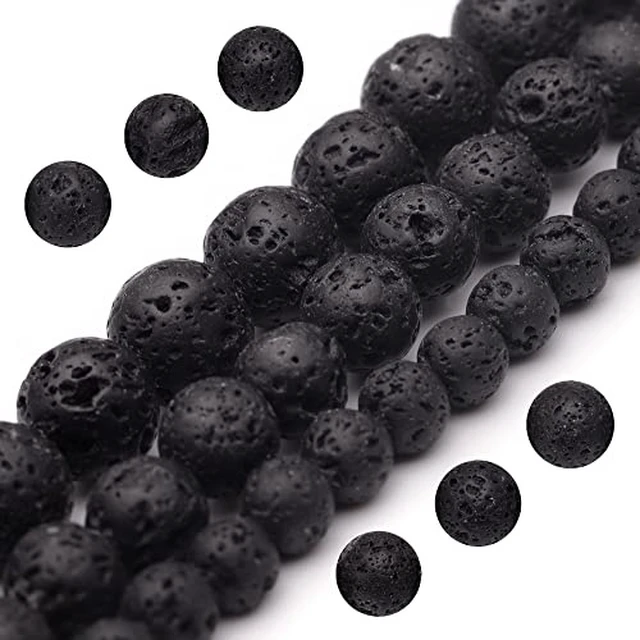 Alt view image 2 of 6 - Youngbling Natural Gemstone Beads for Jewelry Making,6mm Black Lava Polished Round Smooth Stone Beads for Bracelet Necklace 15 Inch