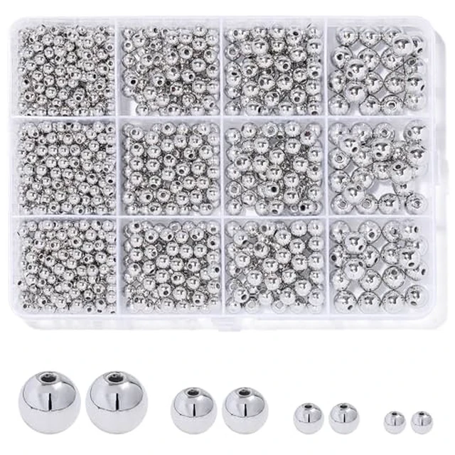 Alt view image 2 of 6 - 1100 Pcs Silver Beads,Smooth Round 3/4/6/8mm Silver Filled Beads for Bracelet Jewelry Making