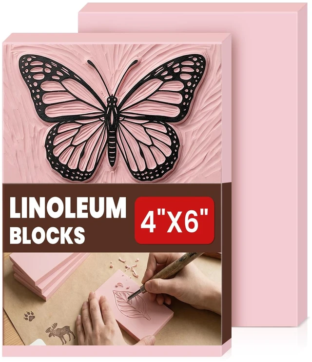 Main image of LINSIRON 2 Pcs 4"x6" Pink Rubber Carving Blocks Linoleum Blocks for Printmaking, Soft Stamp Carving Kit for DIY Crafts, Stamp Making & Art Projects