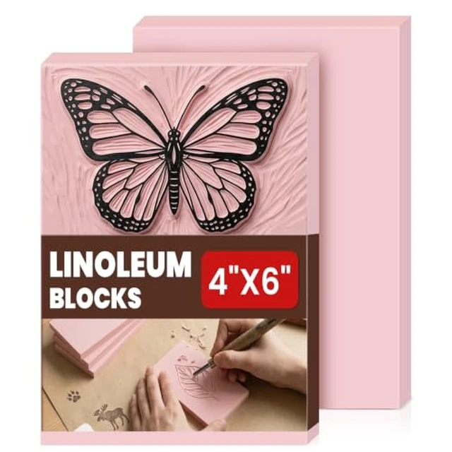 Alt view image 2 of 2 - LINSIRON 2 Pcs 4"x6" Pink Rubber Carving Blocks Linoleum Blocks for Printmaking, Soft Stamp Carving Kit for DIY Crafts, Stamp Making & Art Projects
