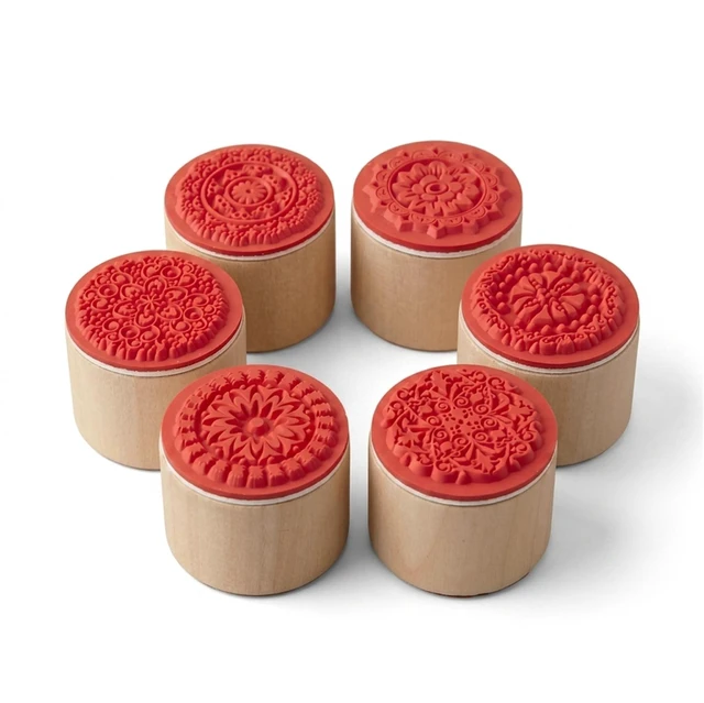 Main image of 6Pcs Round Rubber Stamps Set Wooden Floral Pattern Decorative Embossing Stamper for Card Making, Scrapbooking Ink Stamping and Clay Pottery Crafting Supplies, DIY Arts, Journals