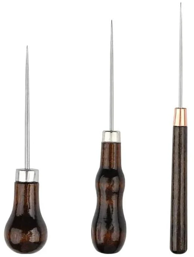 Main image of 3 PCS Scratch Awl Tool Sewing Set with Handwood Handle for Leather Awl Punch Tools Hole Craft Repair Shoes Sewing Crochet or DIY Handmade Stitch