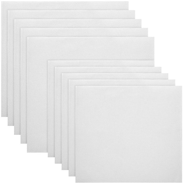 Main image of 10 Pcs White Embroidery Fabric Squares, Pre-Cut Cotton Cloth Precuts for Hand Embroidery, Cross Stitch & Needlework, Multi-Size 8"x8" and 6"x6"