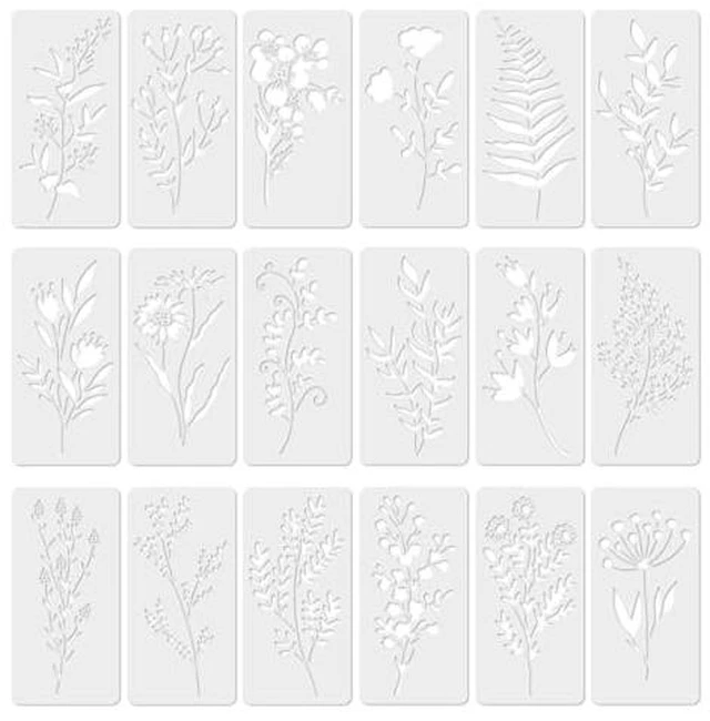 Alt view image 2 of 2 - 18 Pack Floral Stencils for Painting on Wood, Reusable Flower Stencils for Crafts, Wildflower Botanical Templates for Furniture, Wall, Canvas & DIY Home Decor