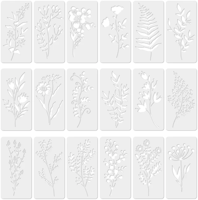 Main image of 18 Pack Floral Stencils for Painting on Wood, Reusable Flower Stencils for Crafts, Wildflower Botanical Templates for Furniture, Wall, Canvas & DIY Home Decor