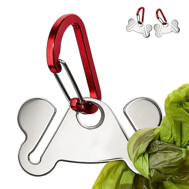 Alt view image 2 of 6 - Dog Poop Bag Holder Leash Dogs Waste Bag Dispenser Metal Carrier Red Clip 2
