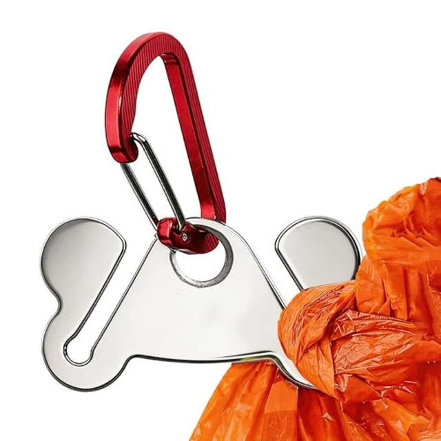 Alt view image 6 of 6 - Dog Poop Bag Holder Leash Dogs Waste Bag Dispenser Metal Carrier Red Clip 2