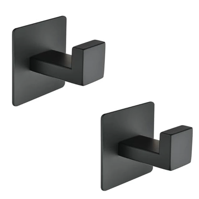 Alt view image 2 of 2 - Right Angle Adhesive Hooks, 2-Pack Heavy Duty Stainless Steel Wall Hooks, No Drill Stick on Hooks for Towels Robes Hats - Space Saving for Bathroom Kitchen Door Cabinet (Matte Black)