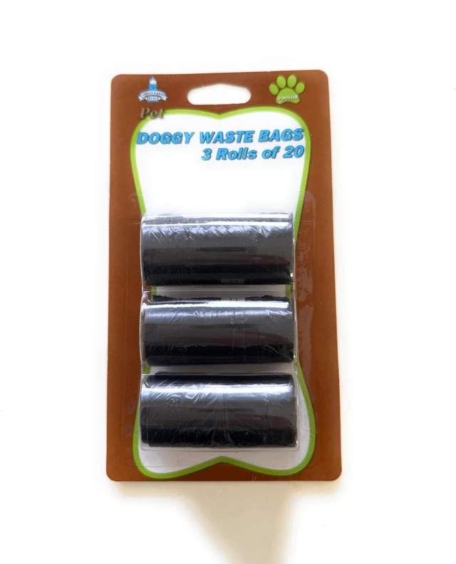 Main image of Pet Doggy Waste Bags, 3 Rolls of 20 Bags, Black