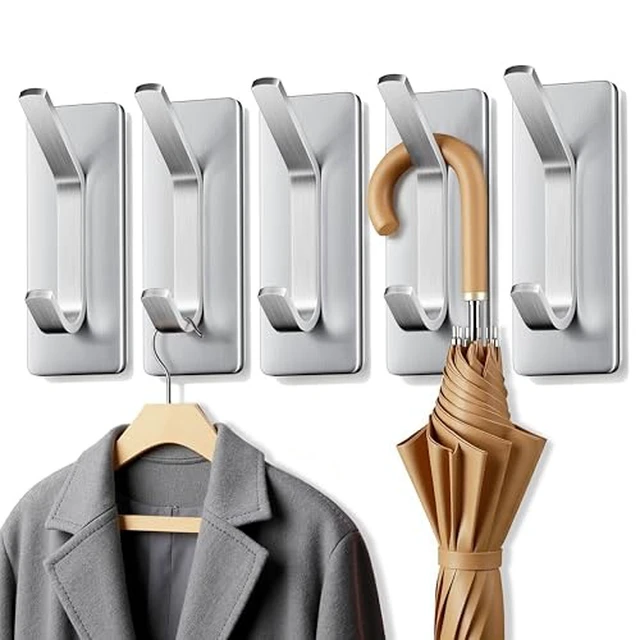 Alt view image 4 of 6 - Double Adhesive Hooks, 5 Pack Stainless Steel Hooks 15 lb Max, Gold