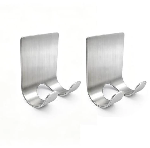 Alt view image 3 of 5 - Holder Shaver Hook Hanger Stand(2 Pack)Heavy Duty Self Adhesive Hooks Stainless Steel Sticky Wall Hooks,Shower Hook for Razor,Bathroom Kitchen Organizer for Plug Robe Towel Loofah Bathrobe Coat
