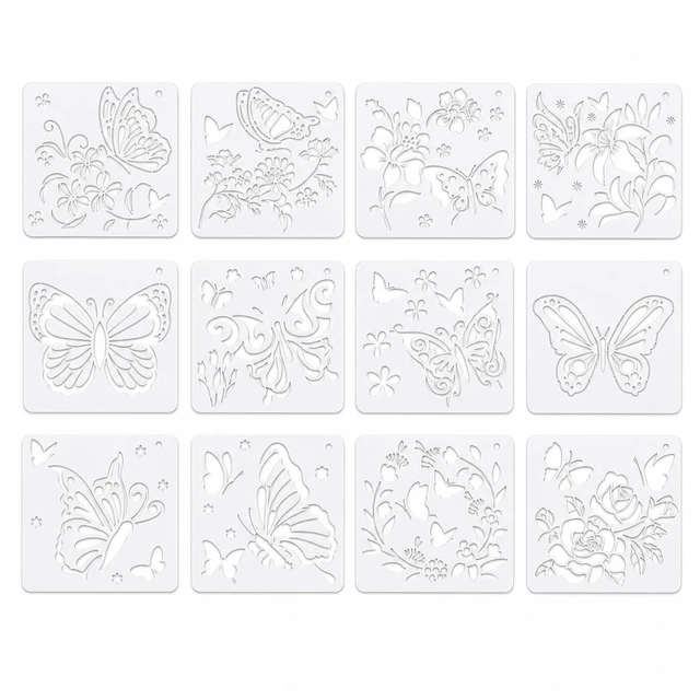 Main image of 12 Pack Butterfly Stencils for Painting on Wood Walls, Large Reusable Stencil for Art Crafts, Spray Paint Template for Wallpaper Floor Canvas, Acrylic Painting on Floors Fabric