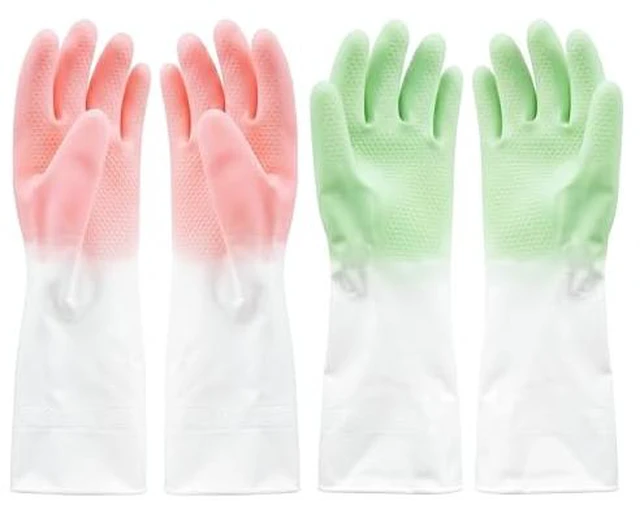Alt view image 2 of 3 - Cleaning Gloves 2 Pairs Medium, Reusable Rubber Dishwashing Kitchen Women