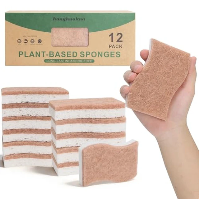 Alt view image 2 of 2 - Sponges Kitchen 12-Pack, Natural sponges for Dishes S-Shaped Dual-Layer for Pots, Pans, Tableware, Durable & Comfortable Grip for Everyday Cleaning