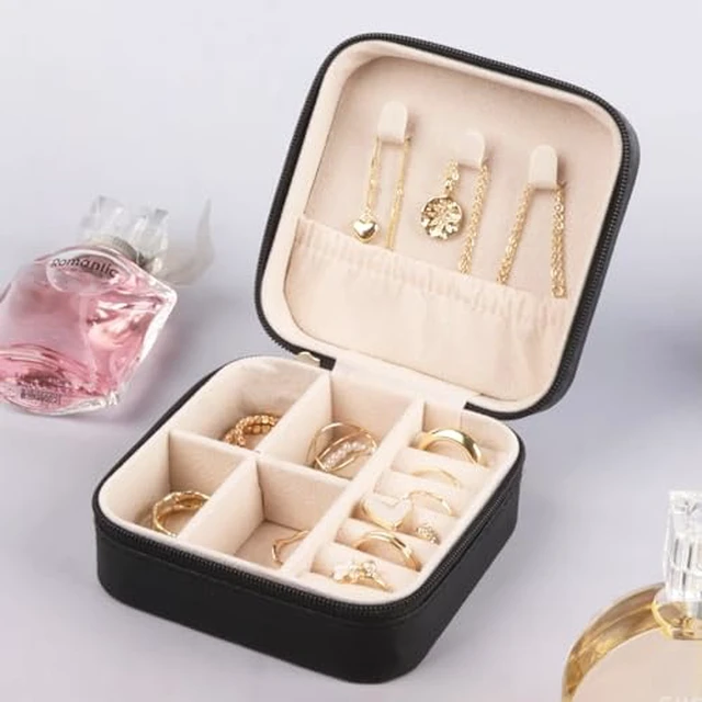 Alt view image 3 of 3 - Jewelry Case,Small Jewelry Box Organizer with Mirror,3.9x3.9In,Pink