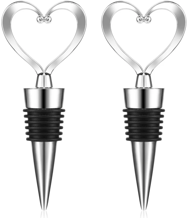 Main image of COMNICO Heart Wine Stopper Decorative Beverage Bottle Sealers Cover Wine Outlet Cap Reusable Rubber Plug Cork Sealing Saver for Wine Champagne Beer Collection Silver 2 pack