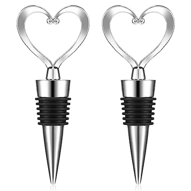 Alt view image 2 of 2 - COMNICO Heart Wine Stopper Decorative Beverage Bottle Sealers Cover Wine Outlet Cap Reusable Rubber Plug Cork Sealing Saver for Wine Champagne Beer Collection Silver 2 pack