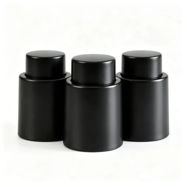 Alt view image 2 of 2 - Wine Stopper Vacuum, Set of 3, Reusable Wine Bottle Cork, Black