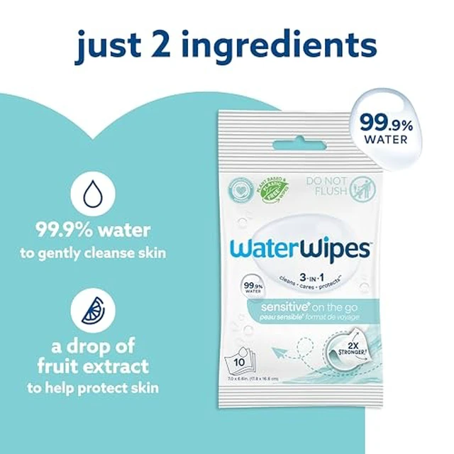 Alt view image 4 of 7 - WaterWipes Sensitive+ On The Go Wipes, 3-In-1 Cleans, Cares, Protects, 99.9% Water, Unscented & Hypoallergenic Wet Wipes, 28 Count (Pack of 2)