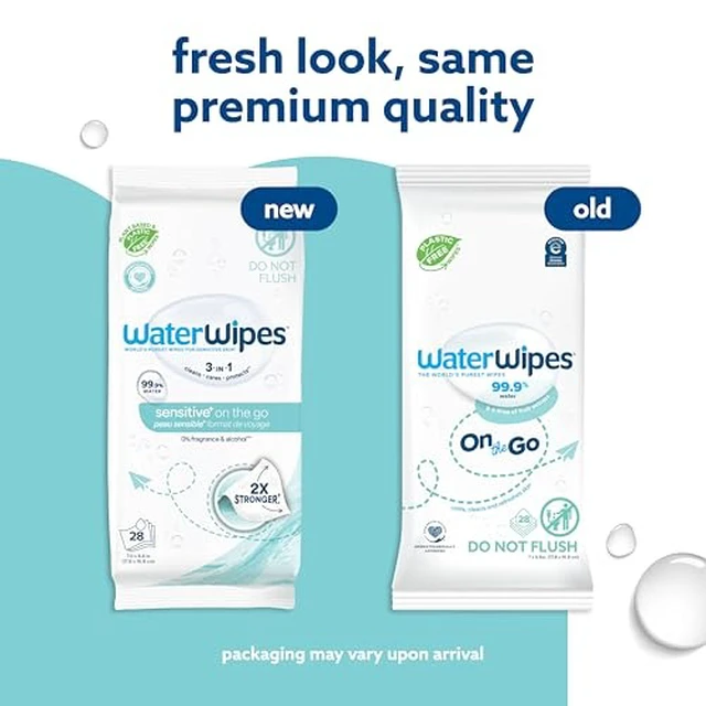 Alt view image 7 of 7 - WaterWipes Sensitive+ On The Go Wipes, 3-In-1 Cleans, Cares, Protects, 99.9% Water, Unscented & Hypoallergenic Wet Wipes, 28 Count (Pack of 2)