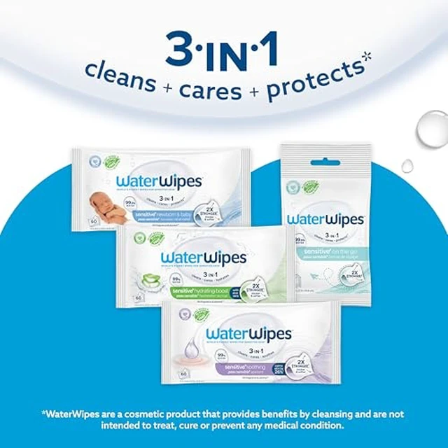 Alt view image 6 of 7 - WaterWipes Sensitive+ On The Go Wipes, 3-In-1 Cleans, Cares, Protects, 99.9% Water, Unscented & Hypoallergenic Wet Wipes, 28 Count (Pack of 2)