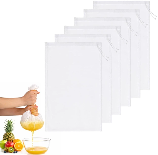 Main image of 6 Pcs Nut Milk Bag 15 x 8 Inch 200 Mesh Strainer Bag
