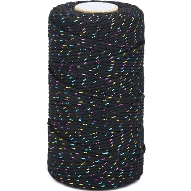 Alt view image 3 of 5 - Iridescent Multicolor and Black Cotton Twine String, 164 Feet, 2mm Thick, for Crafts, Gift Wrapping, Home Decor