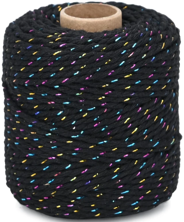 Main image of Iridescent Multicolor and Black Cotton Twine String, 164 Feet, 2mm Thick, for Crafts, Gift Wrapping, Home Decor