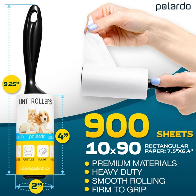 Alt view image 2 of 6 - Lint Rollers 2 pcs, 900 Sticky Sheets, Extra 8 Spare Rollers/Hair Remover for Clothes, Furniture, Couch, Carpet, Dog Hair Remover, Cat Hair Remover, Animal Fur, Fuzz