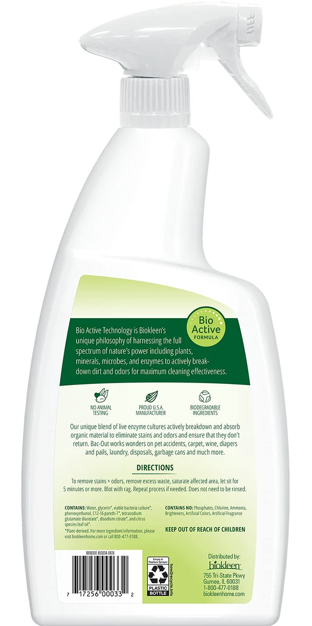 Alt view image 2 of 7 - Bac-Out Enzyme Cleaner Spray and Stain & Odor Remover for Pet Stains, Laundry, Diapers, Wine, Carpets, & More, Eco-Friendly, Non-Toxic, Lime Scent, 32 Ounces