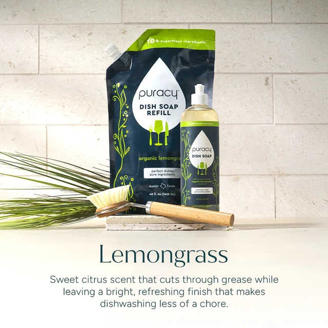 Alt view image 4 of 7 - Natural Dish Soap Refill - Skin-Softening Plant-Based Liquid Dishwashing Detergent Soap, Clean-Rinsing Water-Sheeting Formula (Organic Lemongrass, 48 fl oz)