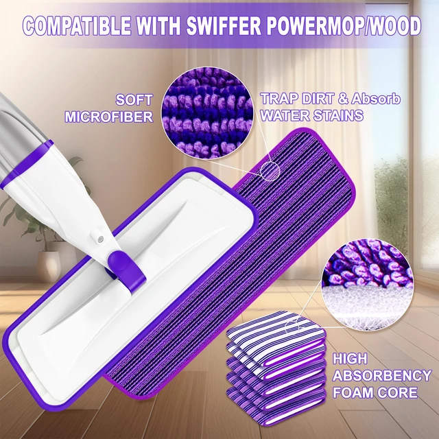 Alt view image 2 of 7 - Spray Mops for Floor Cleaning: Wet Dry Mops Refillable Hardwood Floor Mop 5 Washable Mop Pads for Swiffer PowerMop, Microfiber Flat Mop Dust Mop Multi-purpose, for Tile Wood Laminate Vinyl Marble